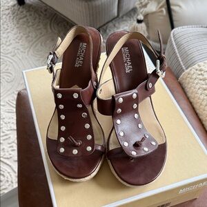 Michael Kors Dark Brown Studded Sandals Carly Sling Sz 8